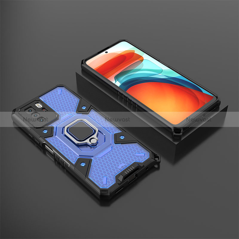 Silicone Matte Finish and Plastic Back Cover Case with Magnetic Finger Ring Stand KC3 for Xiaomi Poco X3 GT 5G Blue