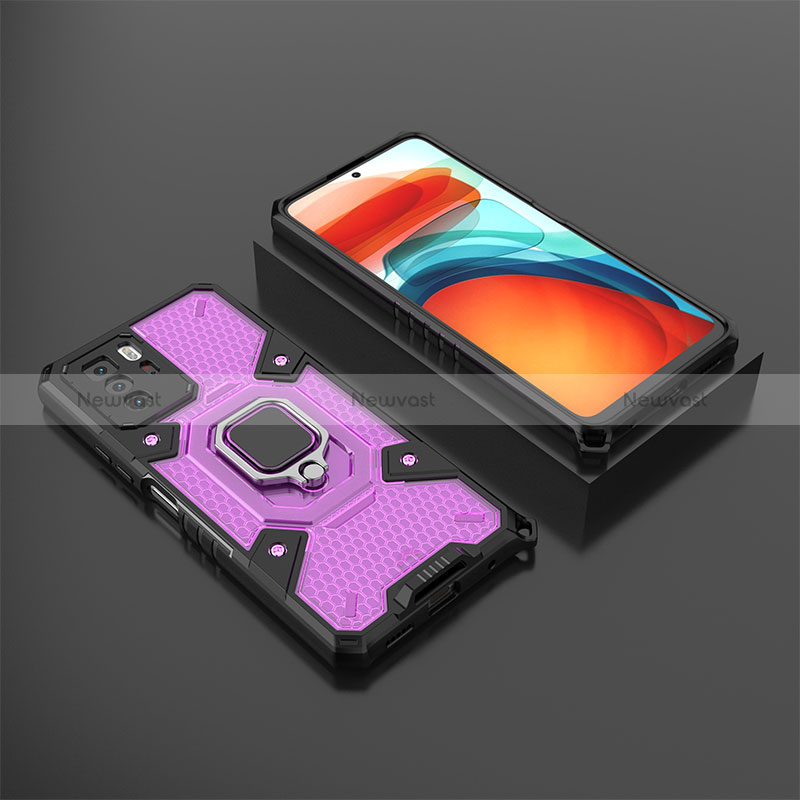 Silicone Matte Finish and Plastic Back Cover Case with Magnetic Finger Ring Stand KC3 for Xiaomi Poco X3 GT 5G Purple