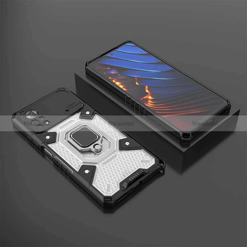 Silicone Matte Finish and Plastic Back Cover Case with Magnetic Finger Ring Stand KC3 for Xiaomi Poco X4 Pro 5G