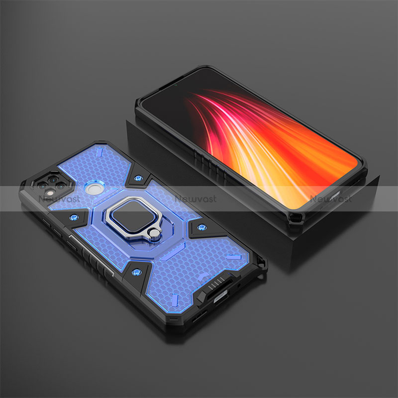 Silicone Matte Finish and Plastic Back Cover Case with Magnetic Finger Ring Stand KC3 for Xiaomi Redmi 10A 4G Blue
