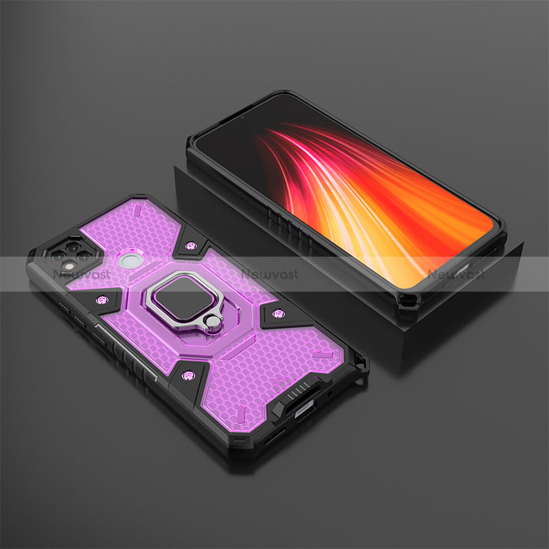 Silicone Matte Finish and Plastic Back Cover Case with Magnetic Finger Ring Stand KC3 for Xiaomi Redmi 10A 4G Purple