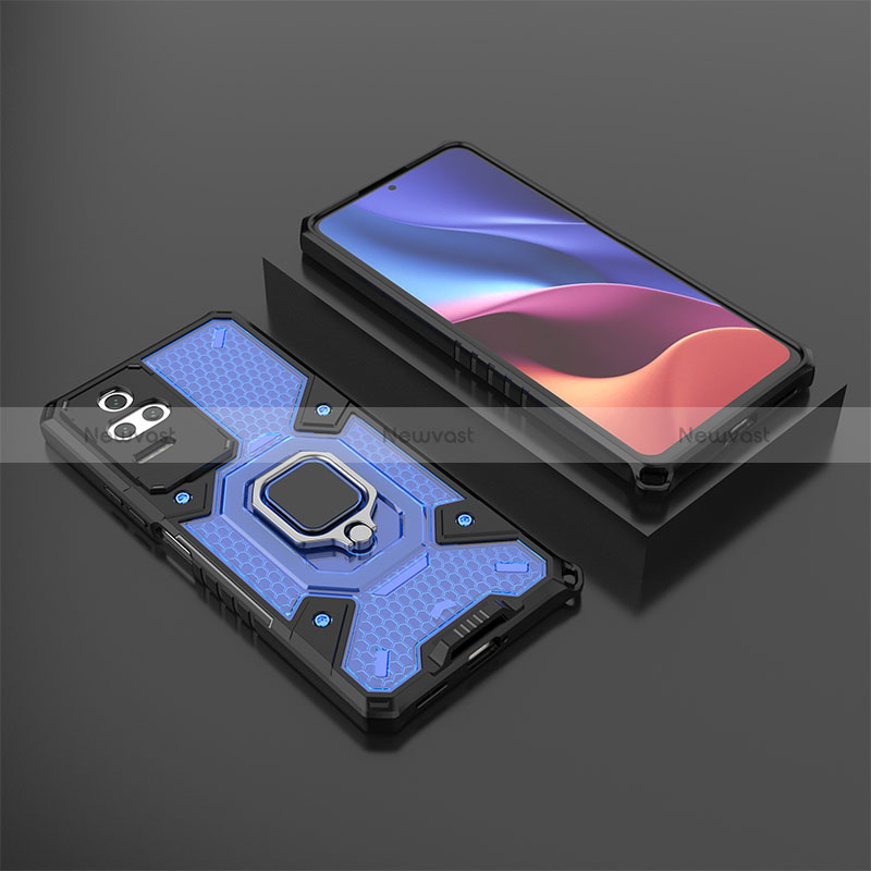 Silicone Matte Finish and Plastic Back Cover Case with Magnetic Finger Ring Stand KC3 for Xiaomi Redmi K50 5G