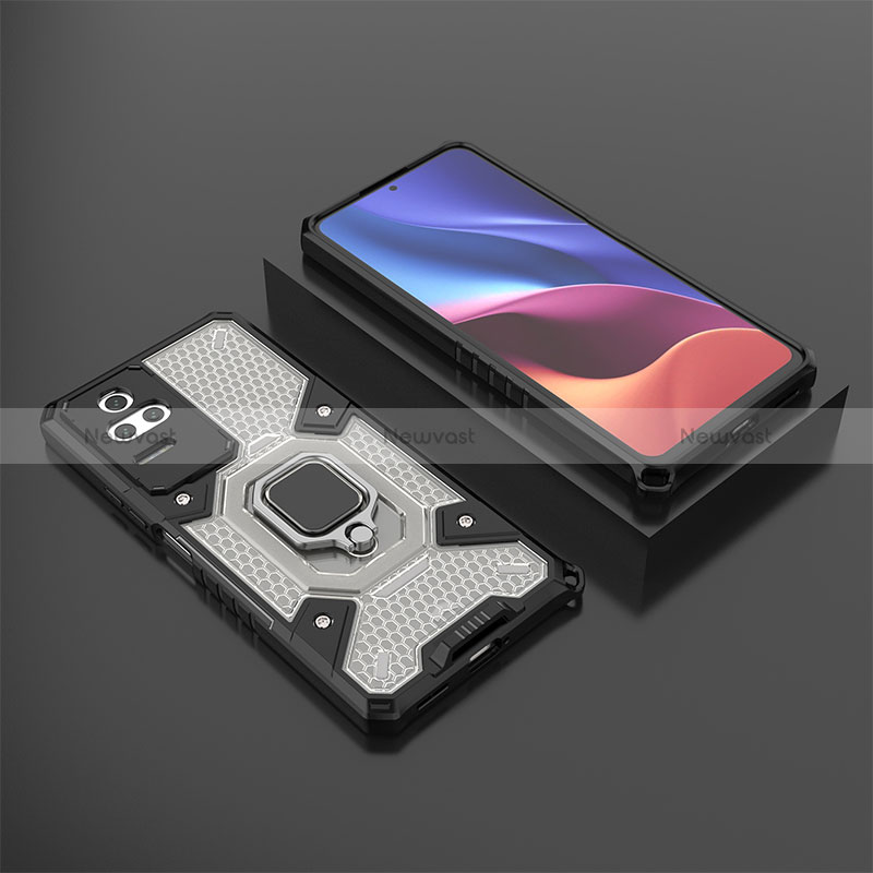 Silicone Matte Finish and Plastic Back Cover Case with Magnetic Finger Ring Stand KC3 for Xiaomi Redmi K50 5G