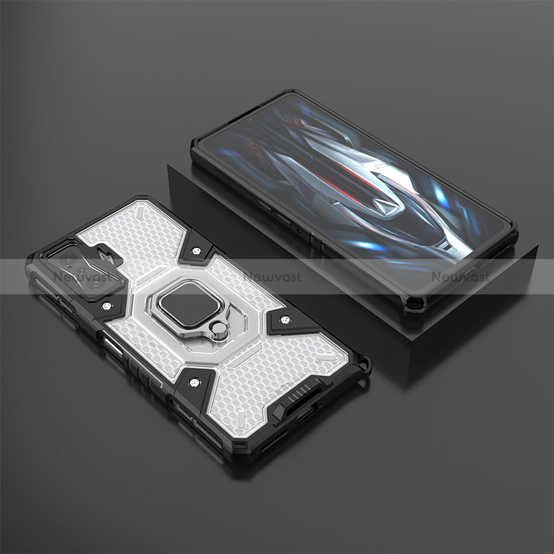 Silicone Matte Finish and Plastic Back Cover Case with Magnetic Finger Ring Stand KC3 for Xiaomi Redmi K50 Gaming 5G