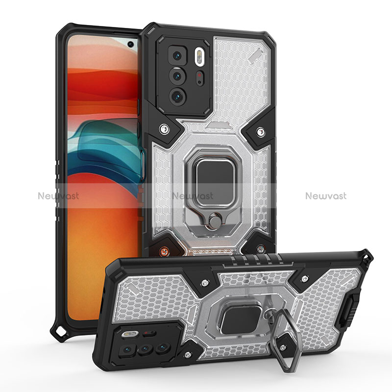 Silicone Matte Finish and Plastic Back Cover Case with Magnetic Finger Ring Stand KC3 for Xiaomi Redmi Note 10 Pro 5G