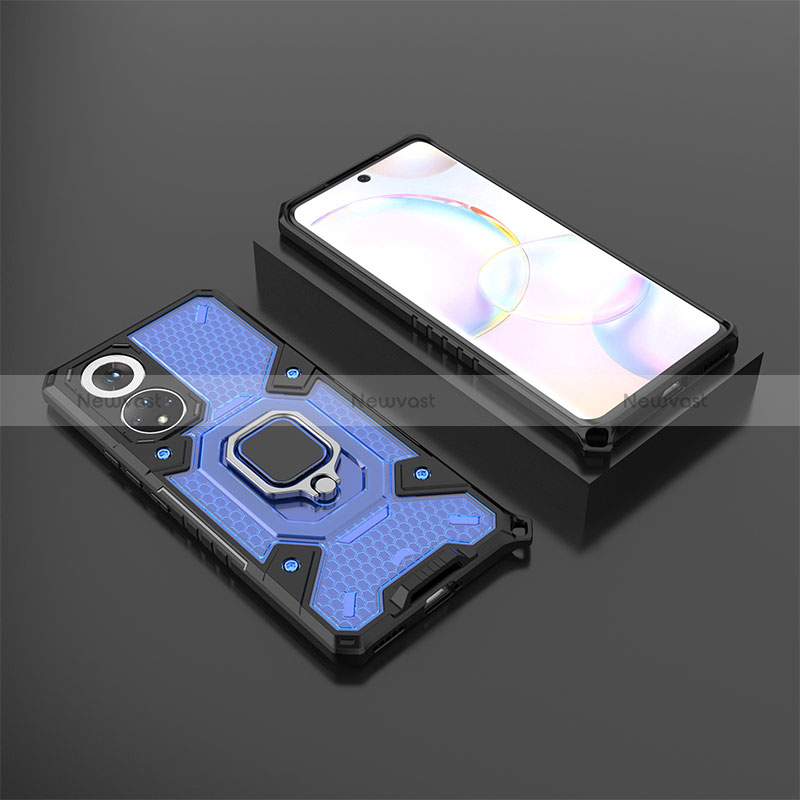 Silicone Matte Finish and Plastic Back Cover Case with Magnetic Finger Ring Stand KC4 for Huawei Nova 9