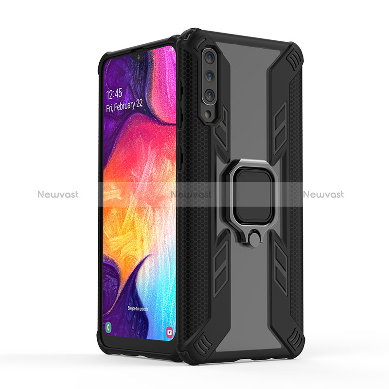 Silicone Matte Finish and Plastic Back Cover Case with Magnetic Finger Ring Stand KC4 for Samsung Galaxy A30S