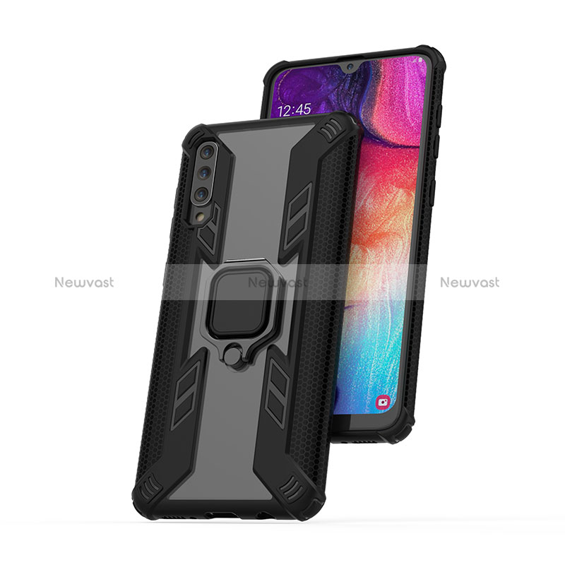 Silicone Matte Finish and Plastic Back Cover Case with Magnetic Finger Ring Stand KC4 for Samsung Galaxy A30S