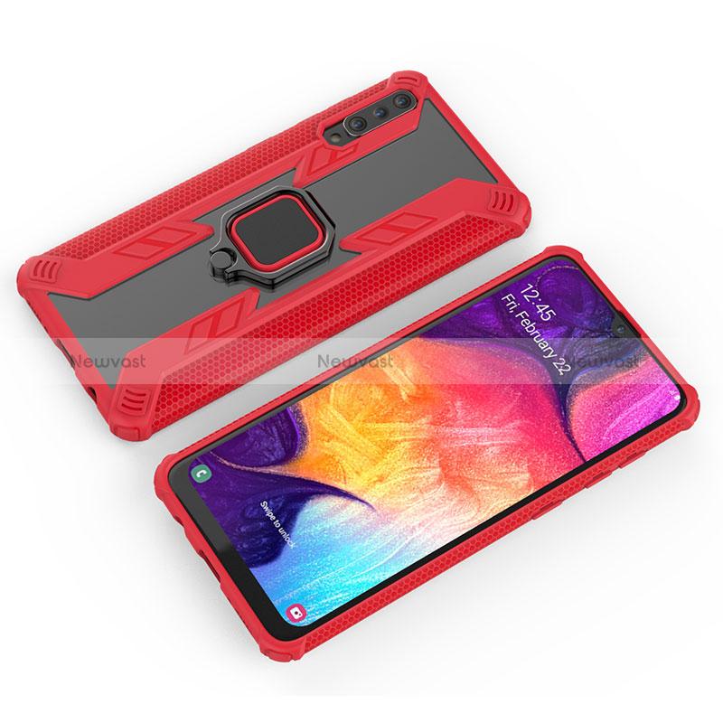 Silicone Matte Finish and Plastic Back Cover Case with Magnetic Finger Ring Stand KC4 for Samsung Galaxy A50S