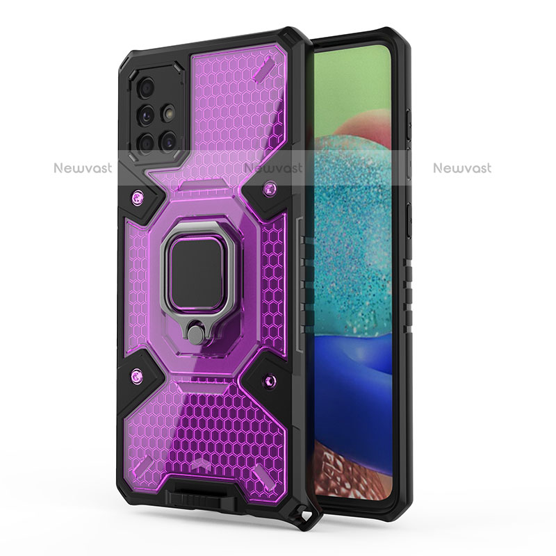 Silicone Matte Finish and Plastic Back Cover Case with Magnetic Finger Ring Stand KC4 for Samsung Galaxy A71 4G A715