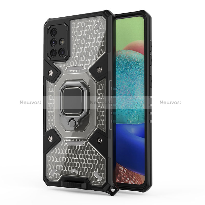 Silicone Matte Finish and Plastic Back Cover Case with Magnetic Finger Ring Stand KC4 for Samsung Galaxy A71 5G Black