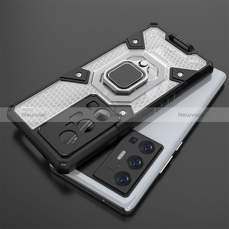 Silicone Matte Finish and Plastic Back Cover Case with Magnetic Finger Ring Stand KC4 for Vivo X70 Pro+ Plus 5G