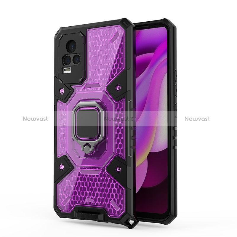 Silicone Matte Finish and Plastic Back Cover Case with Magnetic Finger Ring Stand KC4 for Vivo Y73 (2021) Purple