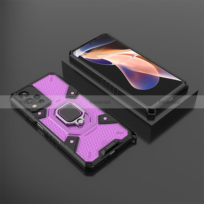 Silicone Matte Finish and Plastic Back Cover Case with Magnetic Finger Ring Stand KC4 for Xiaomi Mi 11i 5G (2022) Purple