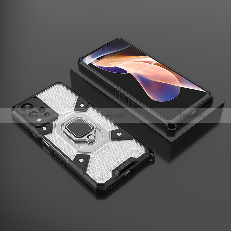 Silicone Matte Finish and Plastic Back Cover Case with Magnetic Finger Ring Stand KC4 for Xiaomi Mi 11i 5G (2022) White