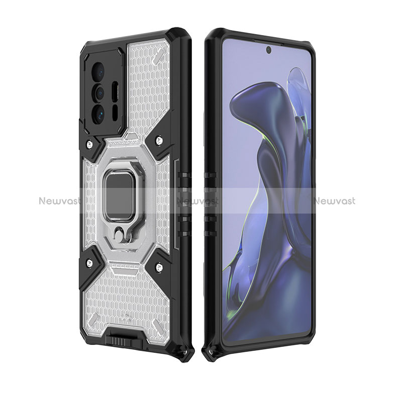 Silicone Matte Finish and Plastic Back Cover Case with Magnetic Finger Ring Stand KC4 for Xiaomi Mi 11T 5G