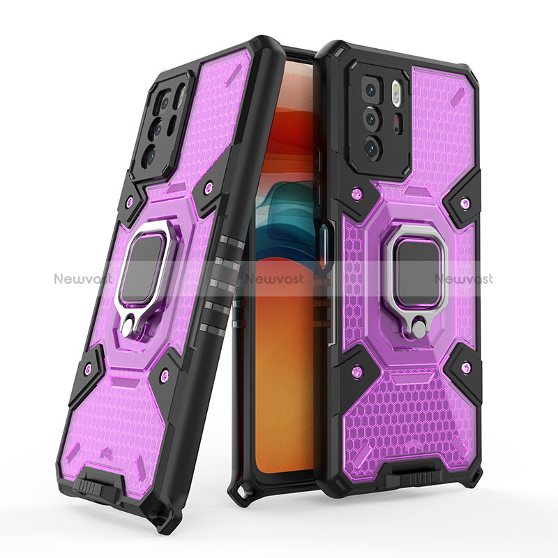 Silicone Matte Finish and Plastic Back Cover Case with Magnetic Finger Ring Stand KC4 for Xiaomi Poco X3 GT 5G Purple