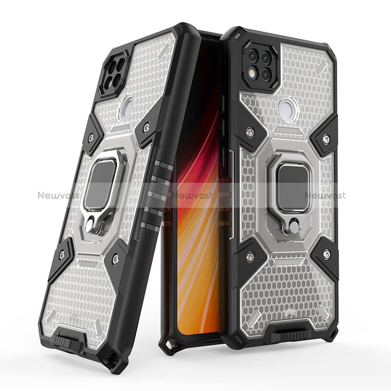 Silicone Matte Finish and Plastic Back Cover Case with Magnetic Finger Ring Stand KC4 for Xiaomi Redmi 9 India Black