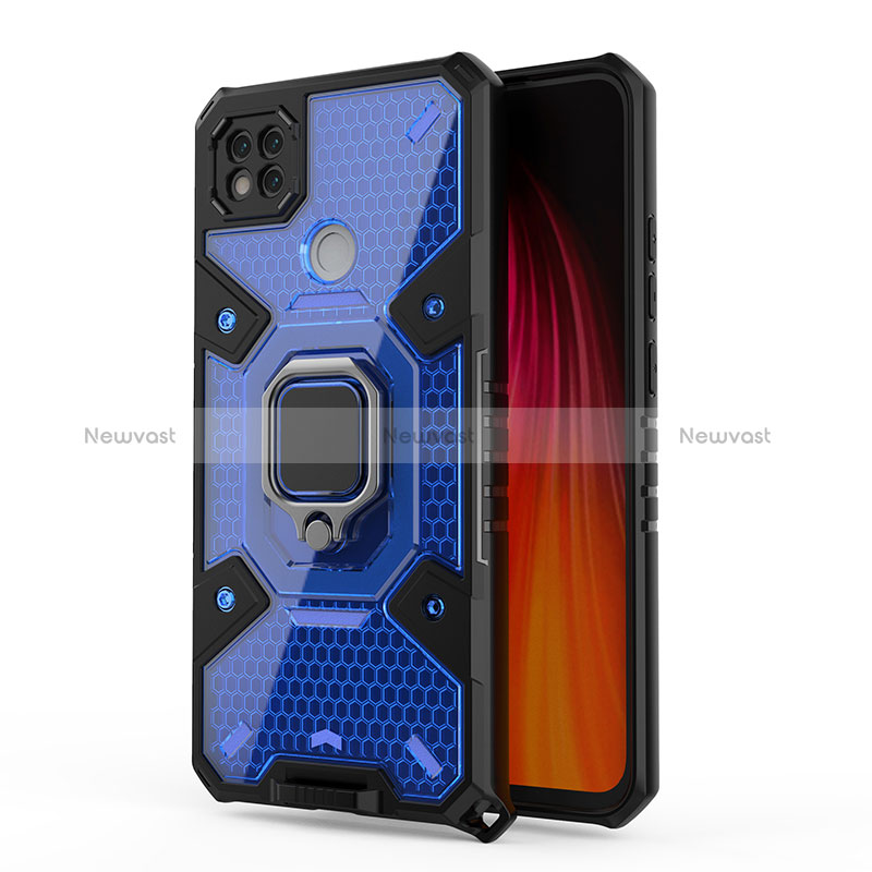 Silicone Matte Finish and Plastic Back Cover Case with Magnetic Finger Ring Stand KC4 for Xiaomi Redmi 9C NFC