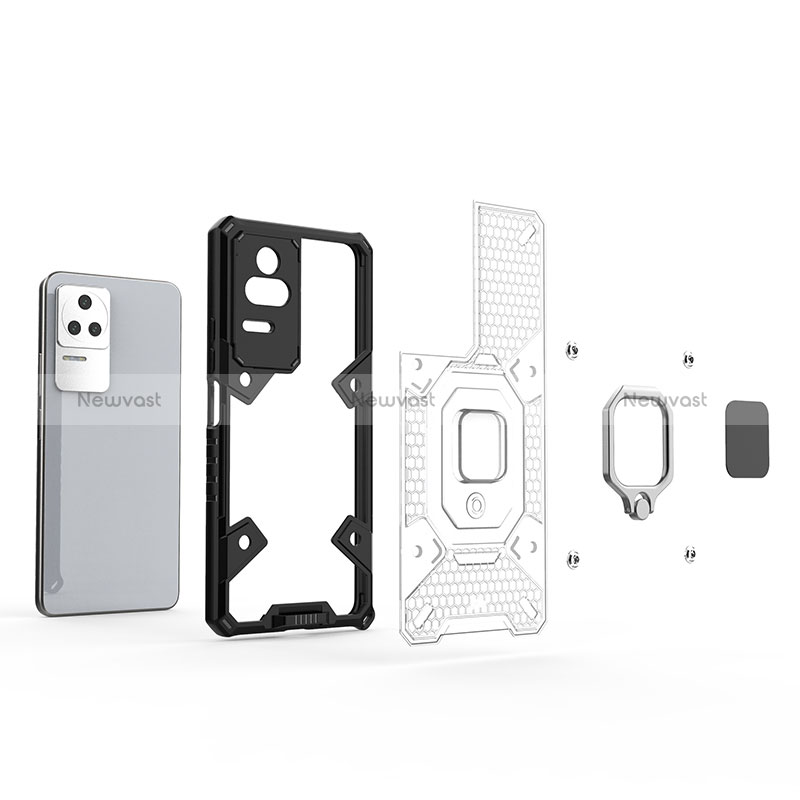 Silicone Matte Finish and Plastic Back Cover Case with Magnetic Finger Ring Stand KC4 for Xiaomi Redmi K50 Pro 5G