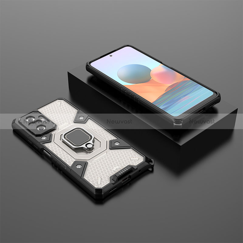 Silicone Matte Finish and Plastic Back Cover Case with Magnetic Finger Ring Stand KC4 for Xiaomi Redmi Note 10 Pro 4G