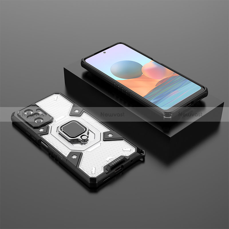 Silicone Matte Finish and Plastic Back Cover Case with Magnetic Finger Ring Stand KC4 for Xiaomi Redmi Note 10 Pro 4G