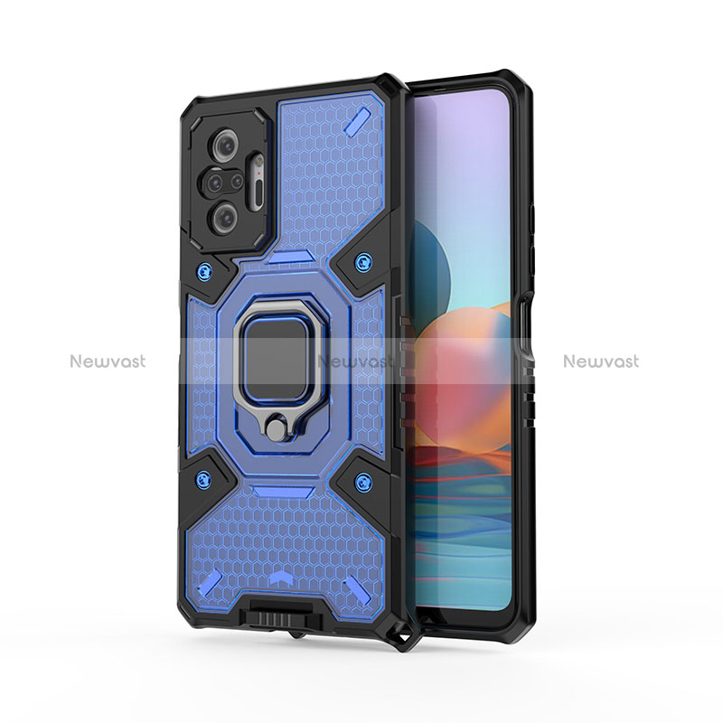 Silicone Matte Finish and Plastic Back Cover Case with Magnetic Finger Ring Stand KC4 for Xiaomi Redmi Note 10 Pro 4G