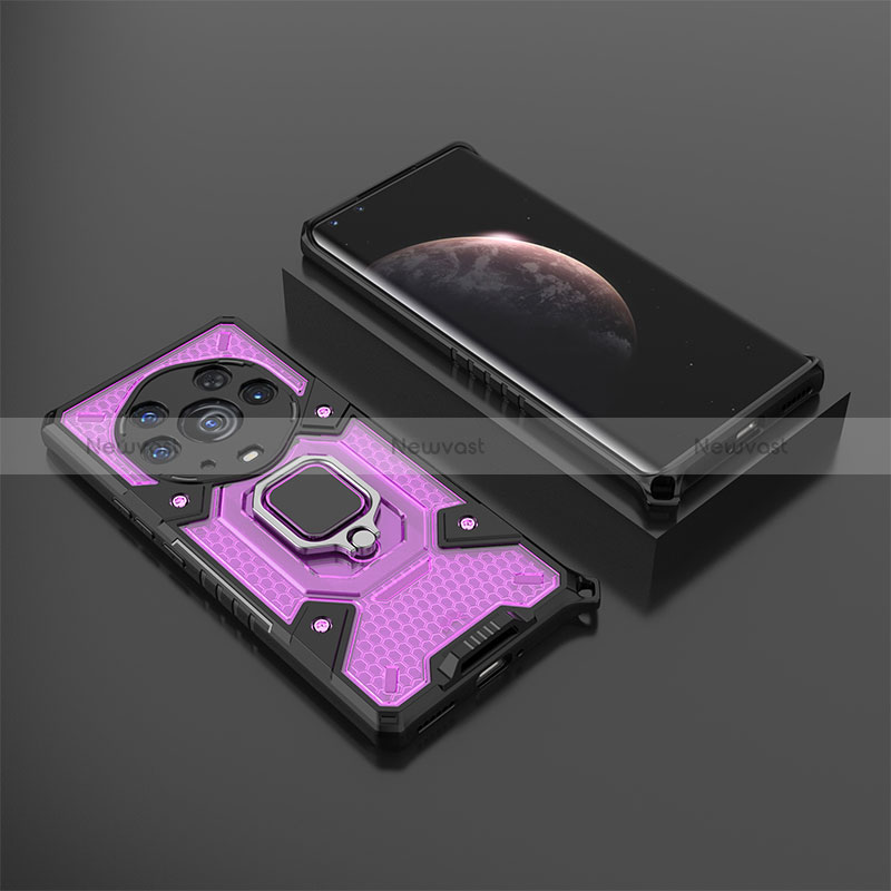 Silicone Matte Finish and Plastic Back Cover Case with Magnetic Finger Ring Stand KC5 for Huawei Honor Magic3 Pro+ Plus 5G