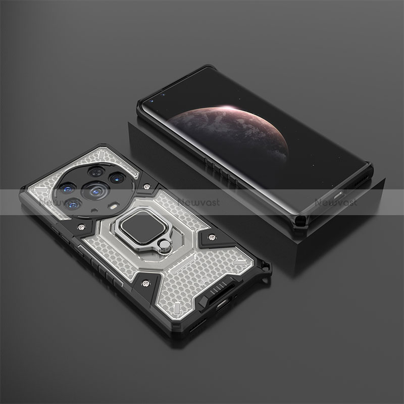 Silicone Matte Finish and Plastic Back Cover Case with Magnetic Finger Ring Stand KC5 for Huawei Honor Magic3 Pro+ Plus 5G