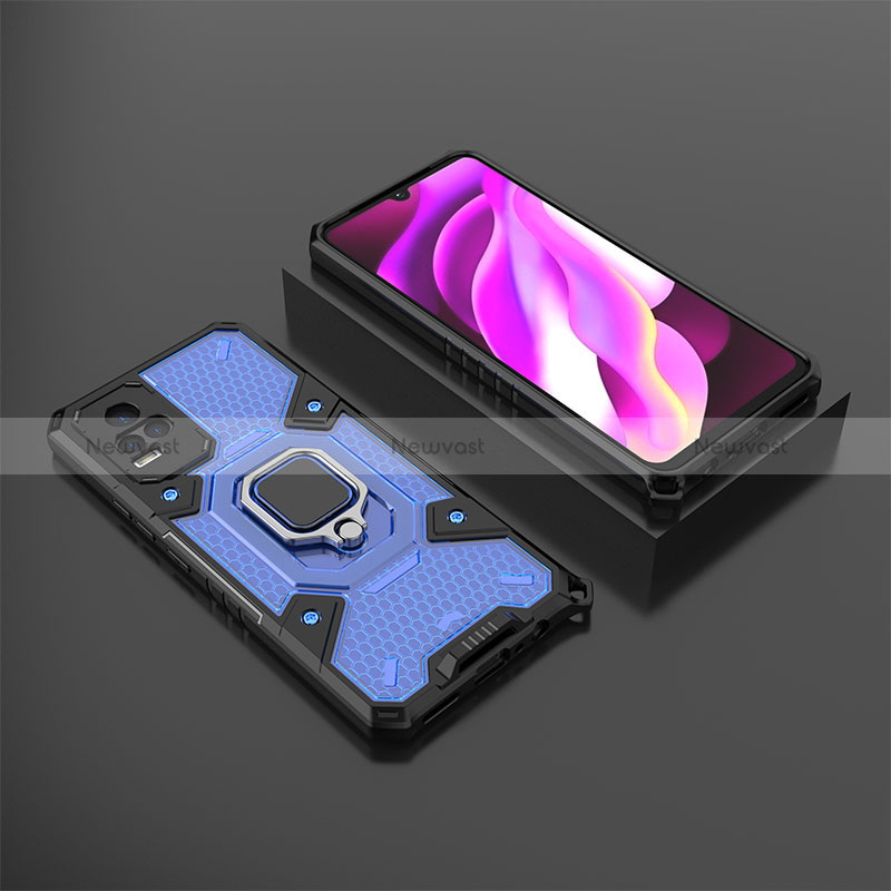 Silicone Matte Finish and Plastic Back Cover Case with Magnetic Finger Ring Stand KC5 for Vivo V21e 4G