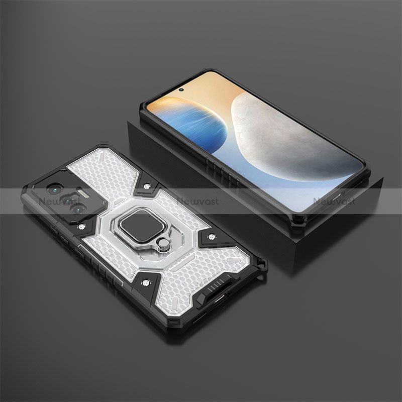 Silicone Matte Finish and Plastic Back Cover Case with Magnetic Finger Ring Stand KC5 for Vivo X70t