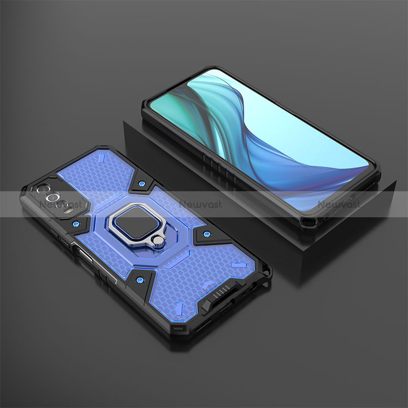 Silicone Matte Finish and Plastic Back Cover Case with Magnetic Finger Ring Stand KC5 for Vivo Y11s