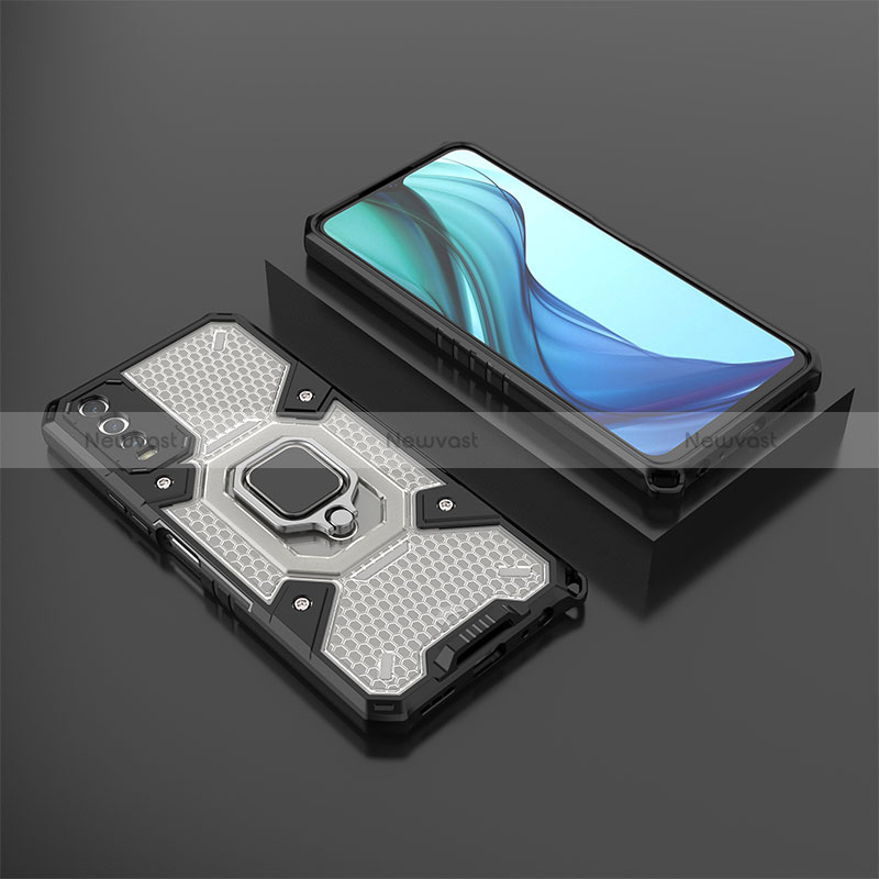 Silicone Matte Finish and Plastic Back Cover Case with Magnetic Finger Ring Stand KC5 for Vivo Y12A