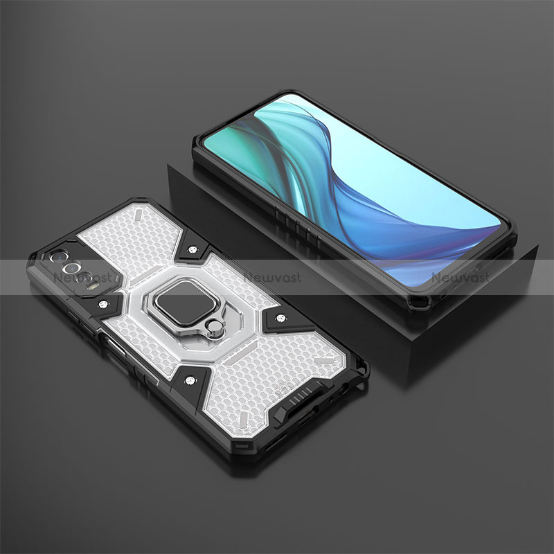 Silicone Matte Finish and Plastic Back Cover Case with Magnetic Finger Ring Stand KC5 for Vivo Y12A