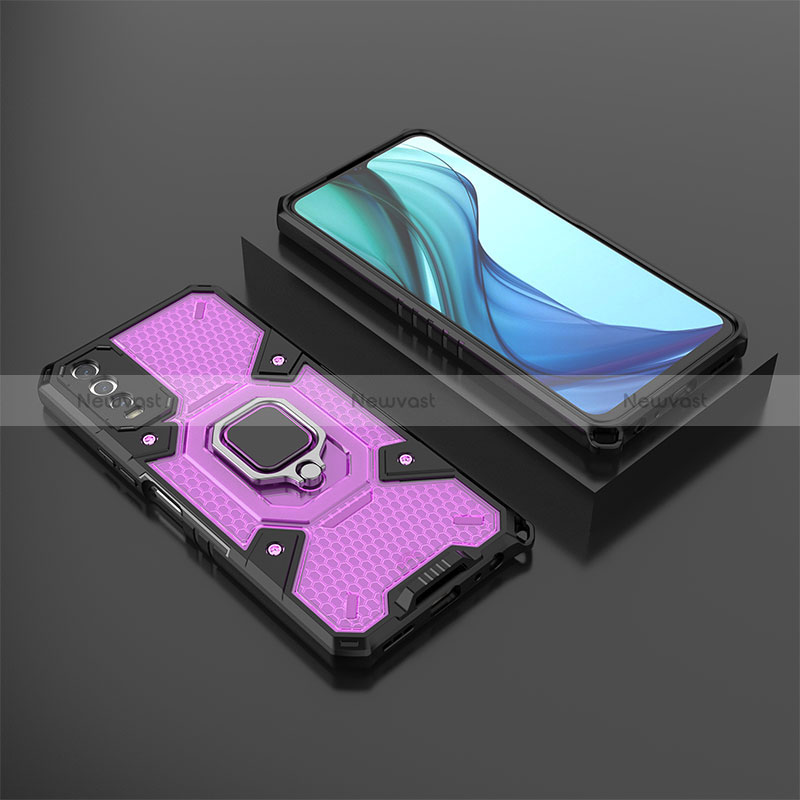 Silicone Matte Finish and Plastic Back Cover Case with Magnetic Finger Ring Stand KC5 for Vivo Y12G