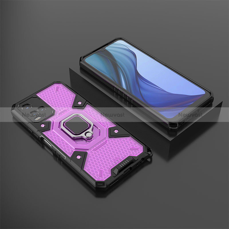 Silicone Matte Finish and Plastic Back Cover Case with Magnetic Finger Ring Stand KC5 for Vivo Y21a