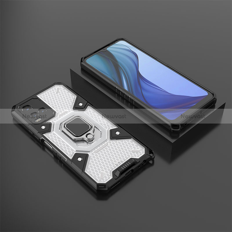 Silicone Matte Finish and Plastic Back Cover Case with Magnetic Finger Ring Stand KC5 for Vivo Y21e