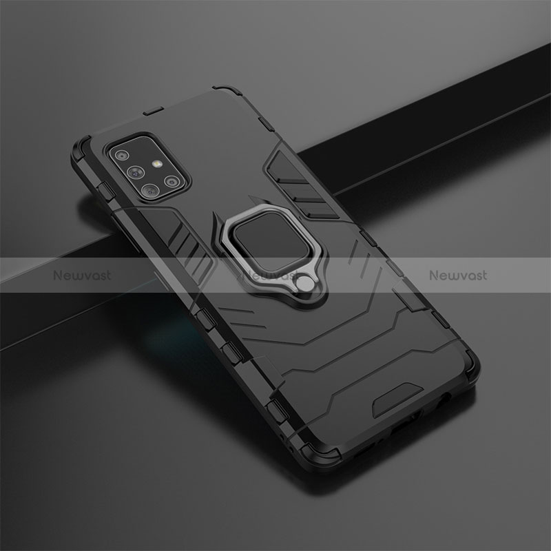 Silicone Matte Finish and Plastic Back Cover Case with Magnetic Finger Ring Stand KC6 for Samsung Galaxy A71 5G