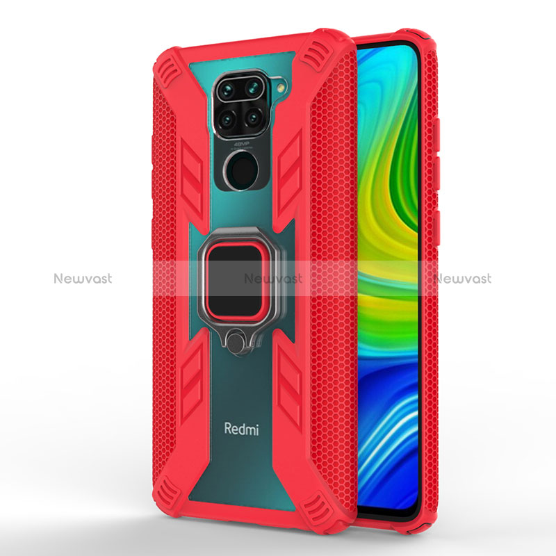 Silicone Matte Finish and Plastic Back Cover Case with Magnetic Finger Ring Stand KC6 for Xiaomi Redmi Note 9