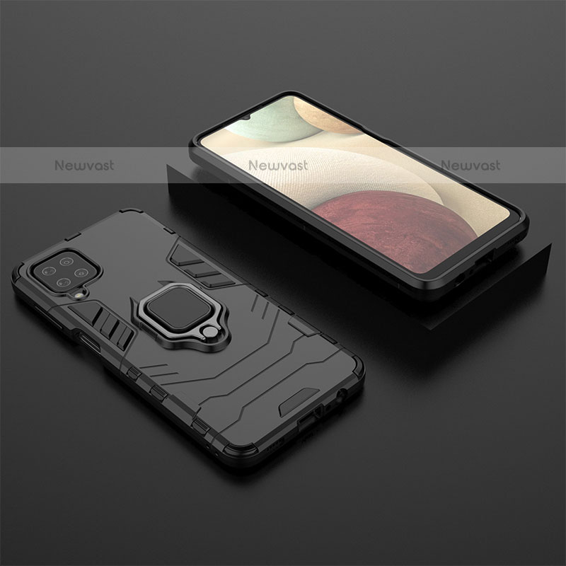 Silicone Matte Finish and Plastic Back Cover Case with Magnetic Finger Ring Stand KK1 for Samsung Galaxy A12