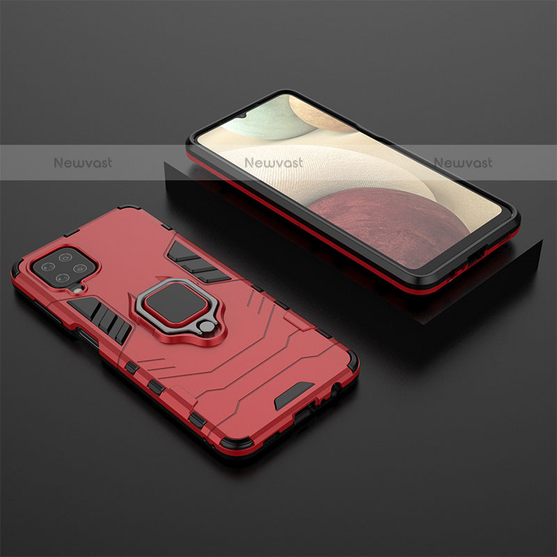 Silicone Matte Finish and Plastic Back Cover Case with Magnetic Finger Ring Stand KK1 for Samsung Galaxy A12