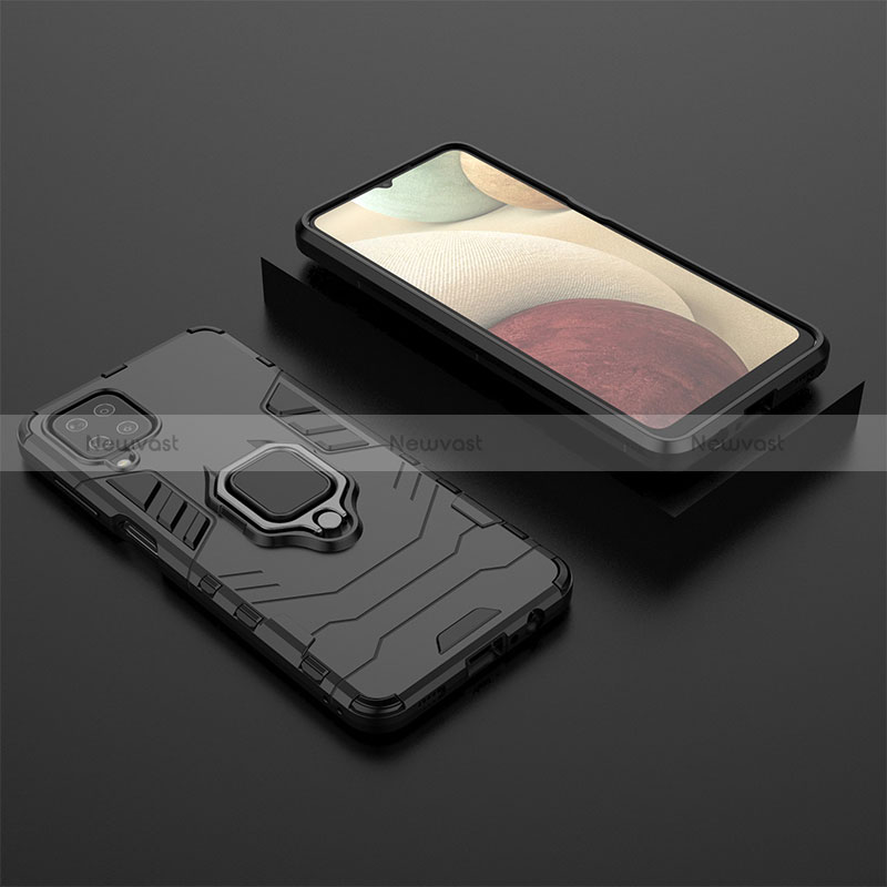 Silicone Matte Finish and Plastic Back Cover Case with Magnetic Finger Ring Stand KK1 for Samsung Galaxy A12 5G