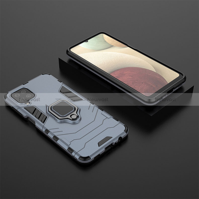 Silicone Matte Finish and Plastic Back Cover Case with Magnetic Finger Ring Stand KK1 for Samsung Galaxy M12