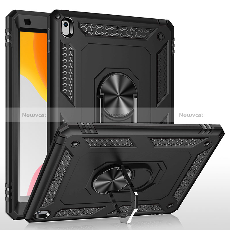 Silicone Matte Finish and Plastic Back Cover Case with Magnetic Finger Ring Stand MQ1 for Apple iPad 10.2 (2019)