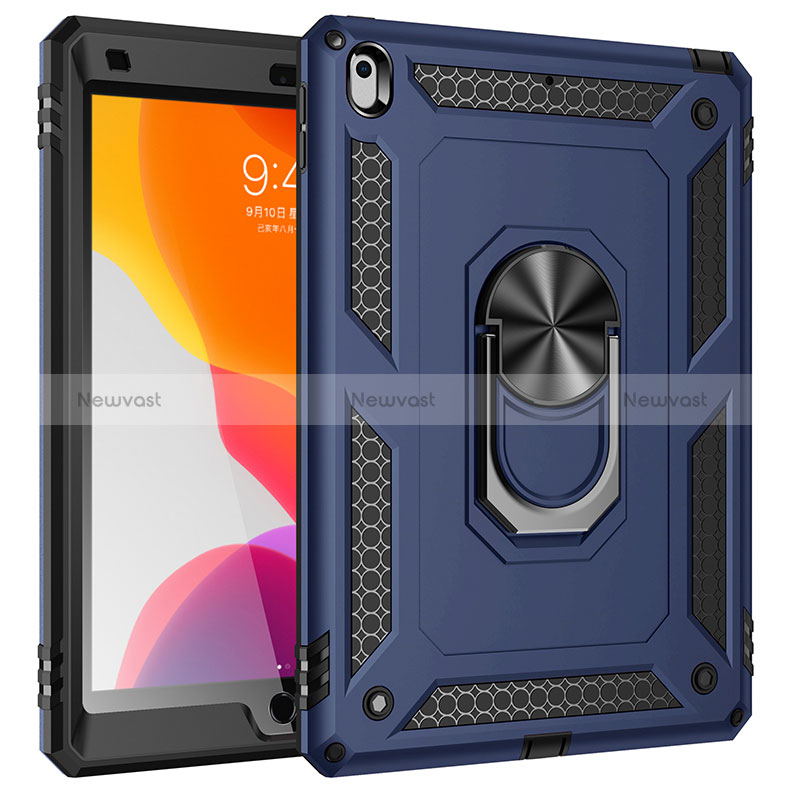 Silicone Matte Finish and Plastic Back Cover Case with Magnetic Finger Ring Stand MQ1 for Apple iPad 10.2 (2019)