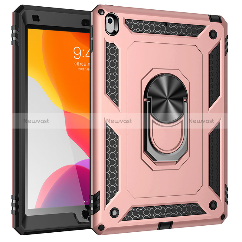 Silicone Matte Finish and Plastic Back Cover Case with Magnetic Finger Ring Stand MQ1 for Apple iPad 10.2 (2019)