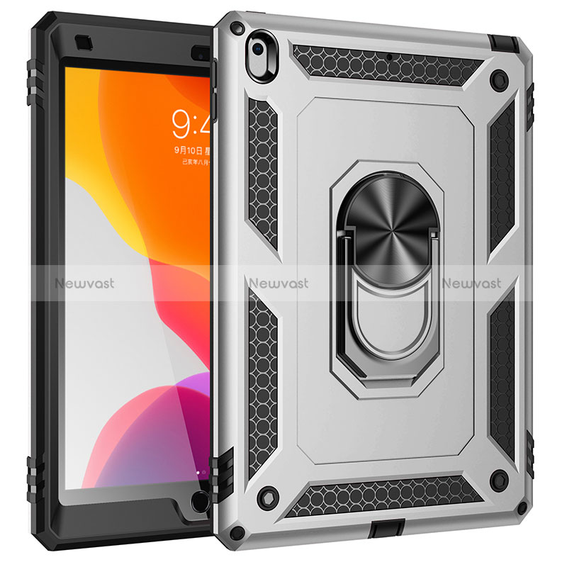 Silicone Matte Finish and Plastic Back Cover Case with Magnetic Finger Ring Stand MQ1 for Apple iPad 10.2 (2019)