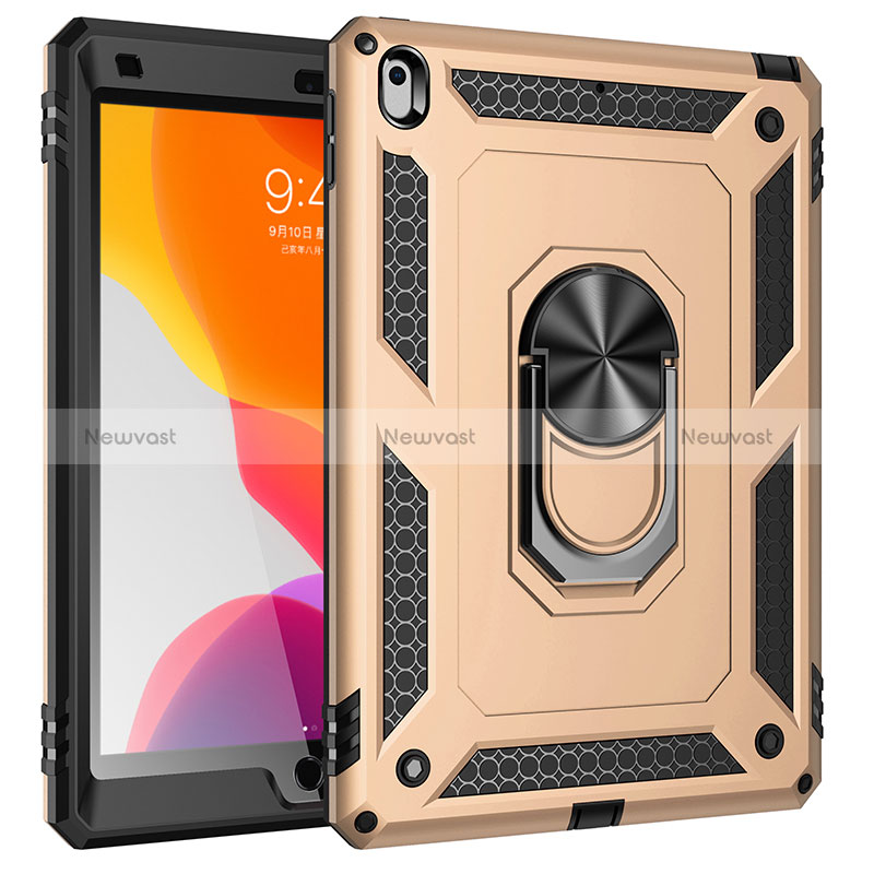 Silicone Matte Finish and Plastic Back Cover Case with Magnetic Finger Ring Stand MQ1 for Apple iPad 10.2 (2019) Gold