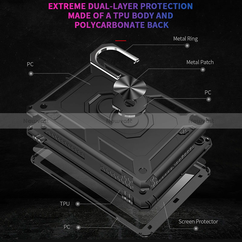 Silicone Matte Finish and Plastic Back Cover Case with Magnetic Finger Ring Stand MQ1 for Apple iPad 10.2 (2021)