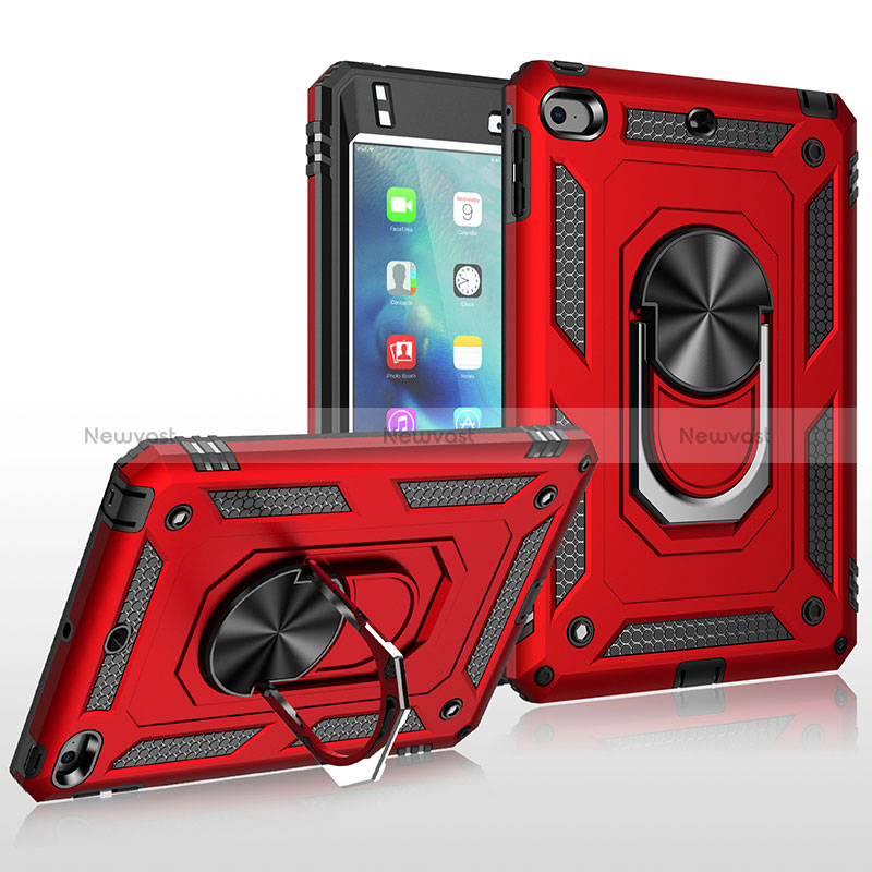 Silicone Matte Finish and Plastic Back Cover Case with Magnetic Finger Ring Stand MQ1 for Apple iPad Mini 5 (2019)